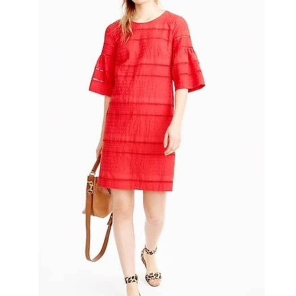 Loft Flutter Sleeve Eyelet Shift Coral Midi Dress Size M